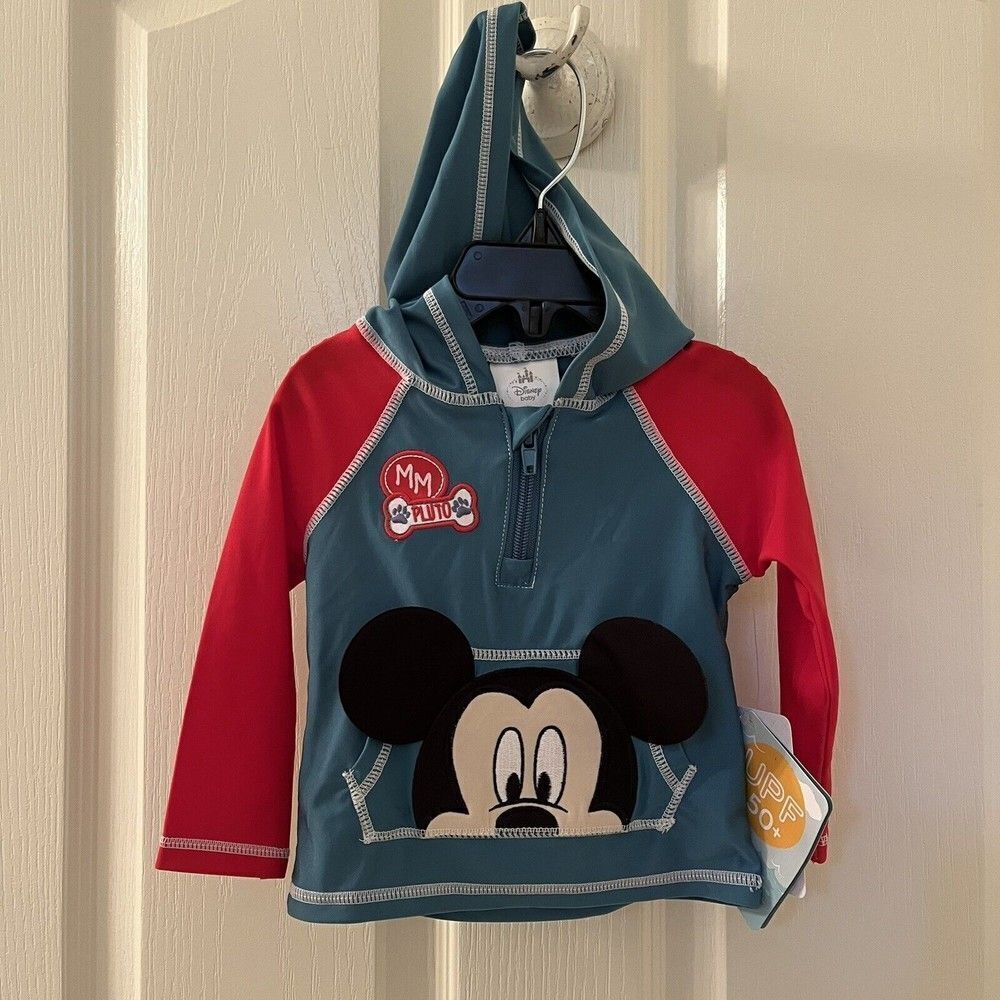 Disney Baby Mickey Mouse Hooded Rashguard Swim Top Boys Size 6-9 Months NWT